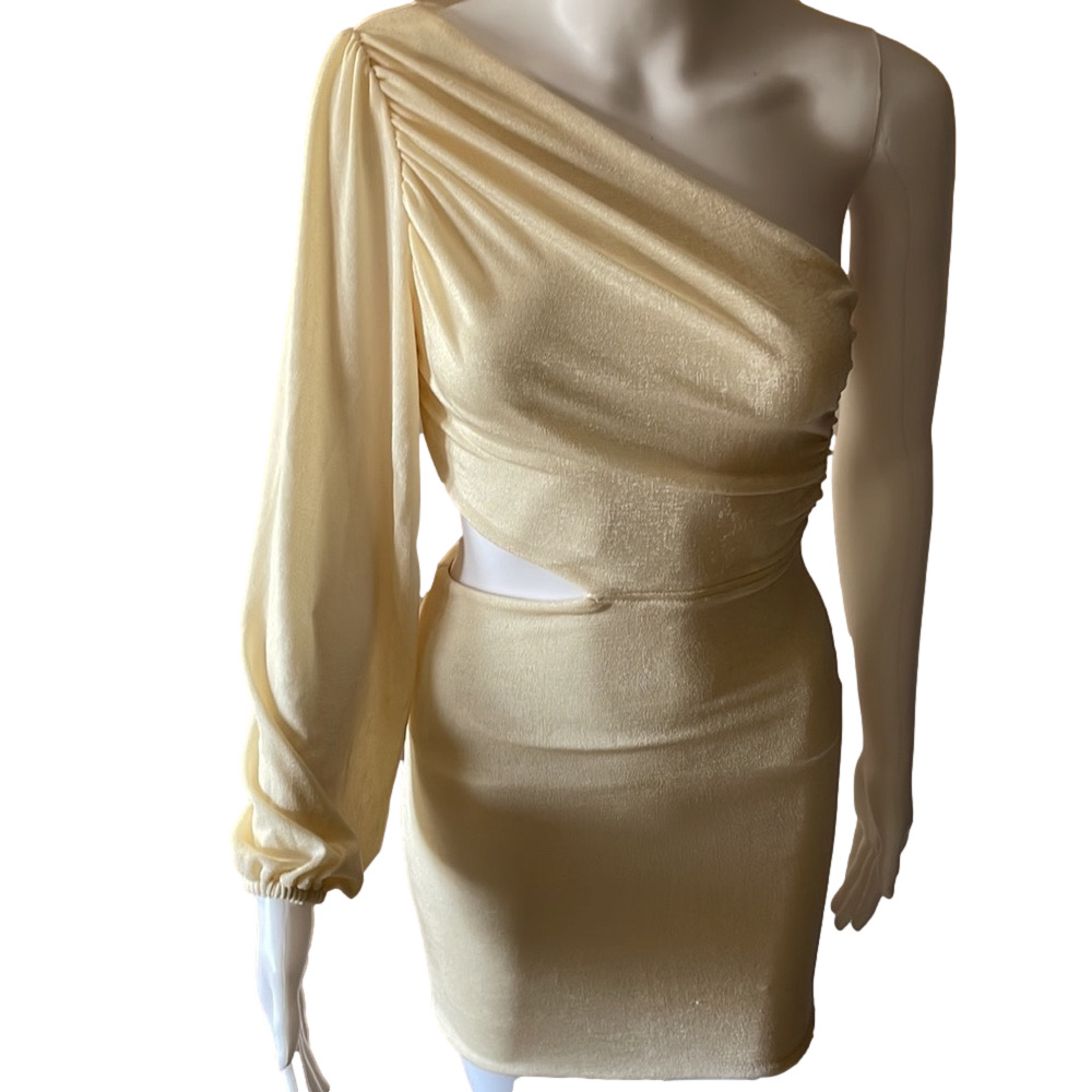 One shoulder cream cut out dress small New